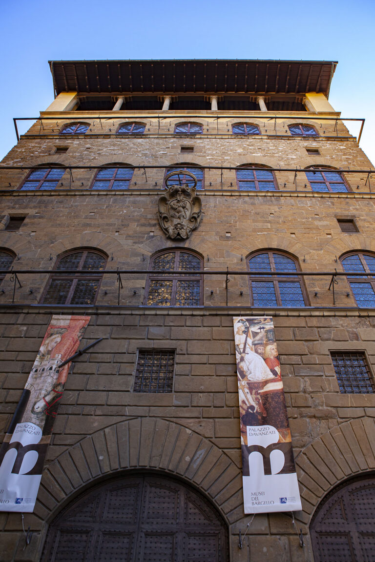 The Palazzo Davanzati of Florence is the only example of a Medieval private palace with a shape in between of a medieval tower and a square shaped Renaissance palazzo